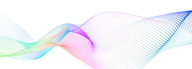 Colorful wave of streaming particles on a white background. Abstract background with dynamic elements of waves. 3d
