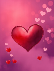 Radiant heart floats amidst a dreamy haze of soft pink hues and tiny love symbols in a whimsical celebration of affection