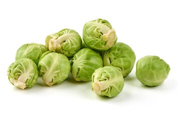 Fototapeta premium Fresh green Brussels sprouts, isolated on white background. High resolution image.