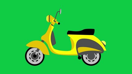 Animated yellow scooter on a green screen, ideal for travel, transportation, and urban-themed content. High-resolution stock footage for branding, motion graphics, and marketing content.