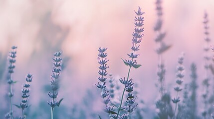 Lavender Flowers Blooming Softly in Dawn Light
