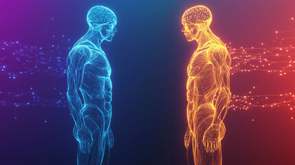 The outline of a healthy human body and a sick human body. Health. Nutrition. Dietary supplements. Biohacking