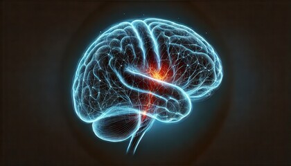 Obraz premium Illuminated Brain Illustration Representing Neural Activity