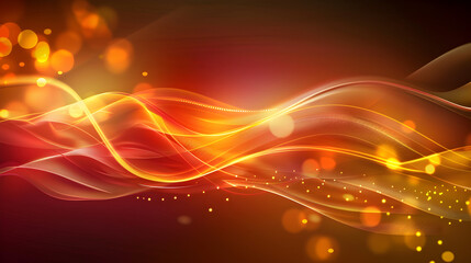 Abstract waves of orange and red light create a dynamic and vibrant background.