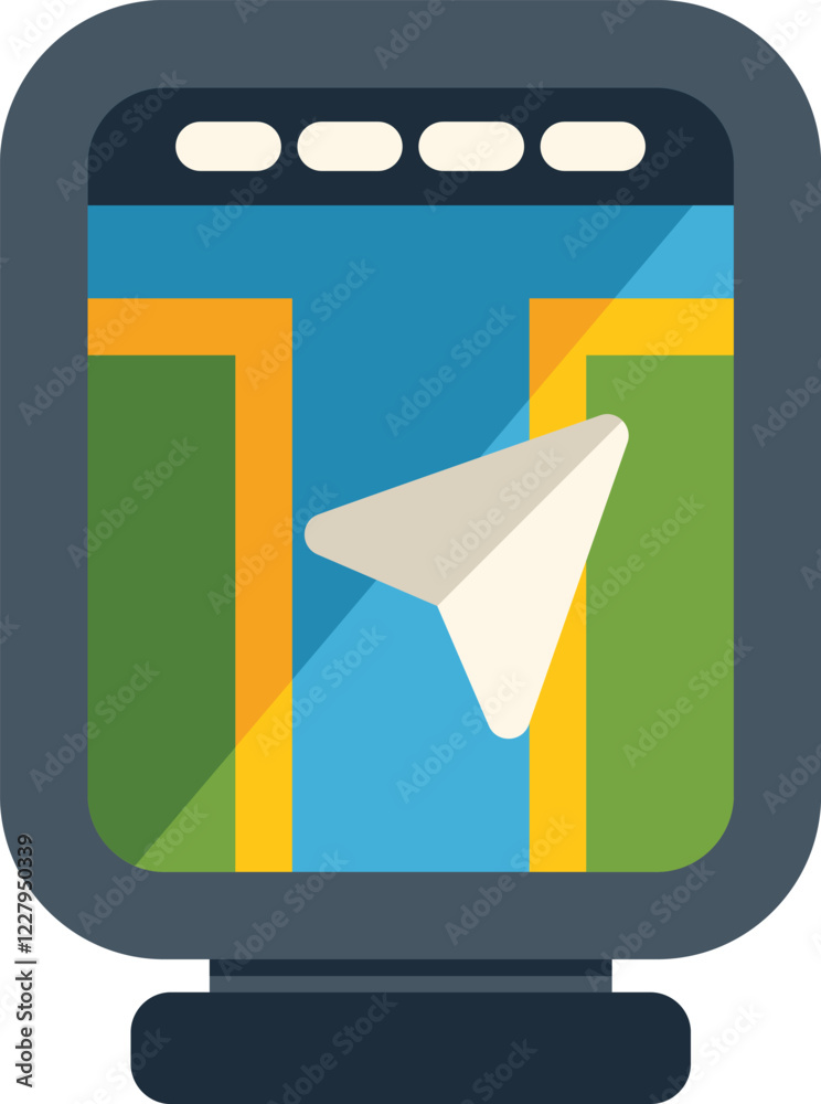 Poster gps navigation device is displaying a location on a digital map with a cursor