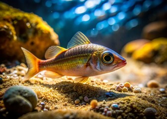 Fototapeta premium Hidden Coastal Life: Small Fish Sheltering Under Rocks