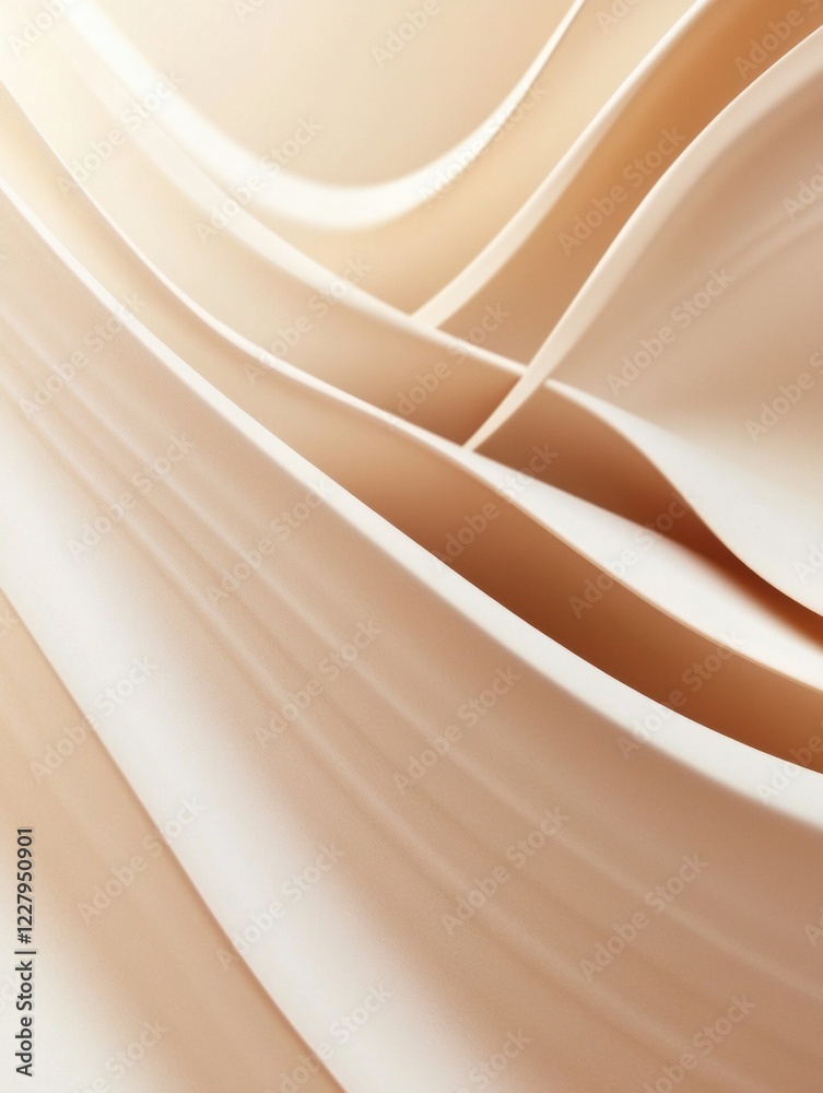 Aufkleber Smooth curves and layers of beige paper create an elegant abstract design with subtle shadows and highlights. Generative AI