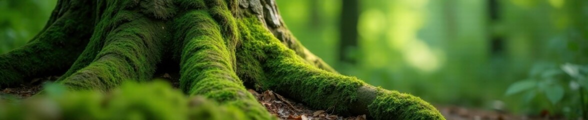 Soft moss cushions the ancient tree trunk, a haven for small creatures, foliage, green, vegetation