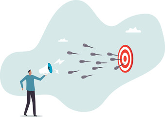 Marketing target strategy, leadership or skill to reach target or achievement, aiming for perfection winning,business concept.flat character.