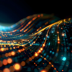 Abstract representation of flowing data streams with glowing dots and lines.