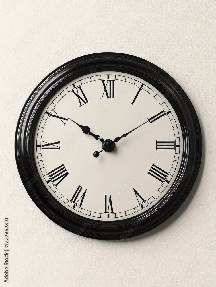 Aufkleber classic black wall clock showing roman numerals at three oclock in a simple interior setting. genera