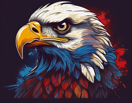t shirt design with a portrait of a bald eagle ready for dtf print