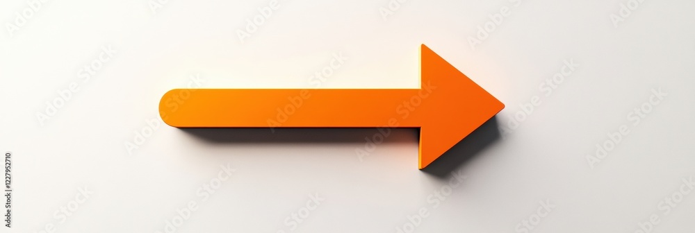 Fototapete bright orange arrow pointing right on a plain white background in a simple and modern design. genera