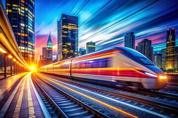 Fototapeta premium High-Speed Train Motion Blur, Modern Commuter Rail, Dynamic Transportation Photography