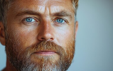 Contemplative High Key Portrait of a Man with Salt and Pepper Beard in Soft Lighting