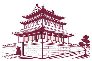 Traditional Chinese pagoda, illuminated at night, watercolor painting style, soft warm glow, ornate architecture, multi-tiered roof, upturned eaves, detailed illustration, tranquil atmosphere, Asian c