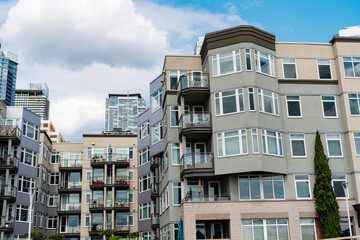 Fototapeta premium Cityscape with skyscraper architecture. Modern city skyline. Cityscape with business building. Skyscraper cityscape of metropolitan city architecture. Residential or business district