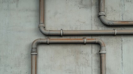 Grey pipes on a textured concrete wall.