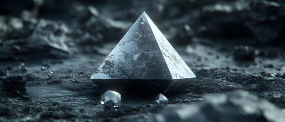Fototapeta premium Metallic Pyramid on Dark Terrain