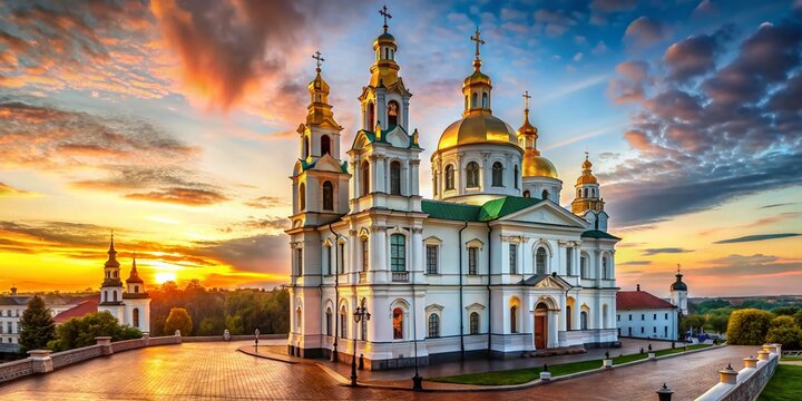 Holy Epiphany Cathedral Polotsk Belarus - Majestic Eastern Orthodox Church Architecture Stock Photo