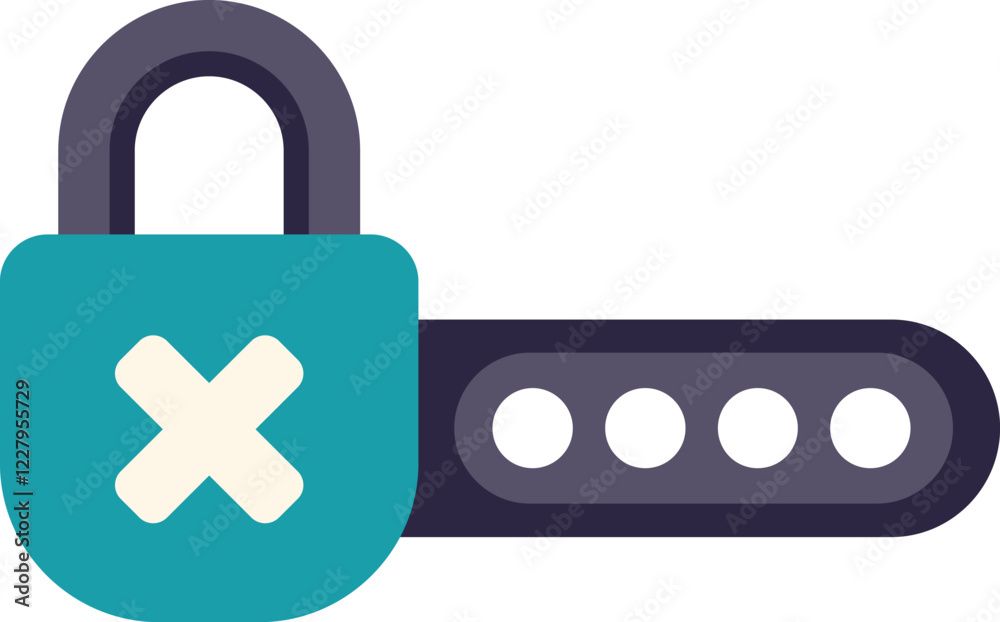 Poster locked padlock with a password is showing a security breach with a cross mark over it