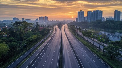 Obraz premium Sunrise Highway, Cityscape at Dawn
