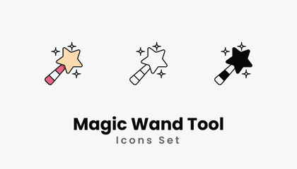 Magic Wand Tool Icons thin line and glyph vector icon stock illustration