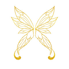 Butterfly sparkling golden outline, golden glittering 