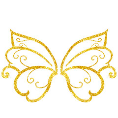 Butterfly sparkling golden outline, golden glittering 