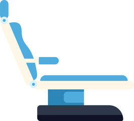 Modern blue dentist chair reclining backwards isolated on white background