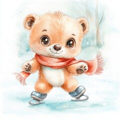Cute bear ice skate cartoon style