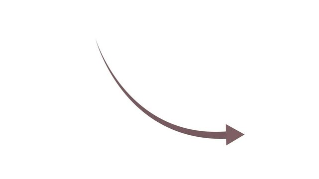 Business graph chart with down trend  arrow red color animation on black background.