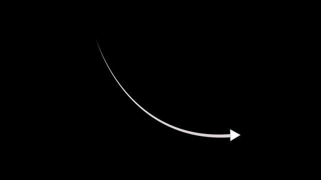 Business graph chart with down trend  arrow red color animation on black background.