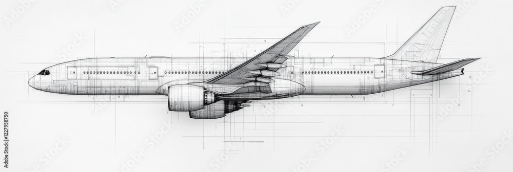 Aufkleber detailed technical blueprints showcasing the design and structure of an airplane for engineering ana