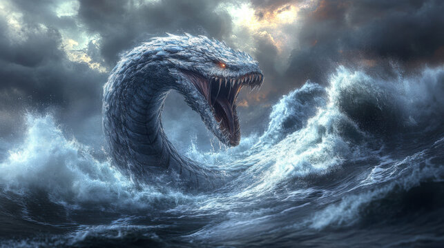 Mythical Serpent, Ocean Waves.