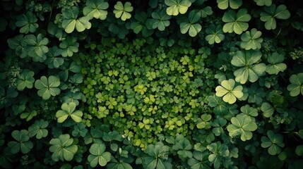 A thriving clover patch in a vibrant spring woodland clearing.