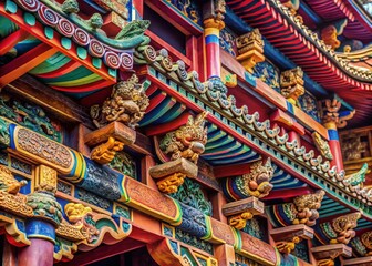 Fototapeta premium Intricate Details of Gude Temple Architecture, Wuhan, China - Macro Photography