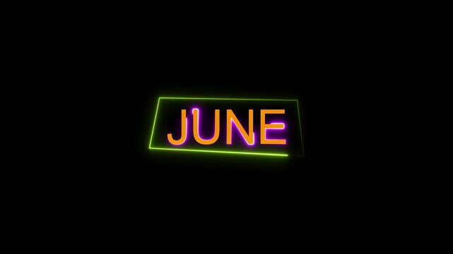 desember animation. june neon text black background animation. 4k video