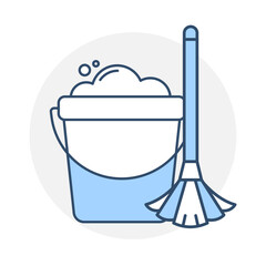 Mopping icon. Mop and Bucket Representing Clean and Sanitized Floors