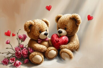 Valentine's day with teddy bear watercolor elements