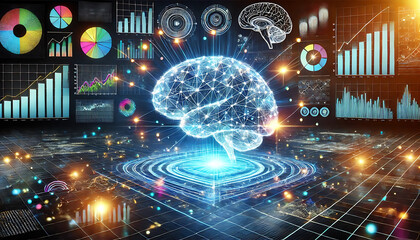 Fototapeta premium Digital Brain Model with Data Visualization Charts