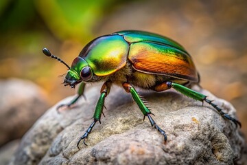 Naklejka premium Japanese Beetle on Stone - Macro Nature Photography