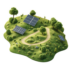Solar panels on miniature isometric green terrain patch.