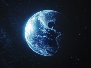 Fototapeta premium Planet's surface, blue oceans, and landmasses. Spatial view of our planet in the cosmos.