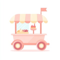 Obraz premium Pink food cart with pastries and dessert, mobile vendor for treats and snacks