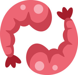 This vector illustration shows two cooked shrimps forming a circle, ideal for projects related to seafood, cuisine, and healthy eating