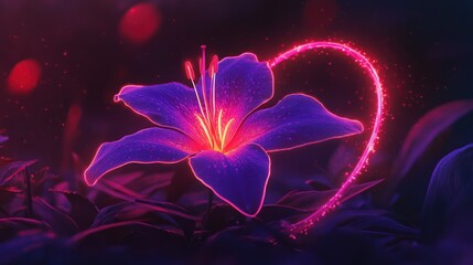 Glowing Lily, Night Garden, Magical Aura, Fantasy Art, Phone Wallpaper