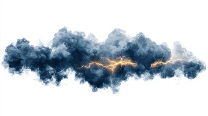 Abstract Storm Cloud with Lightning Digital Painting, Blue and Gold, Weather Concept, storm cloud art, lightning strike Storm, digital art