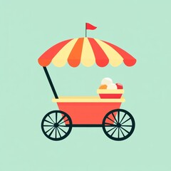Ice cream cart with canopy on light green background, illustration, possible use is print