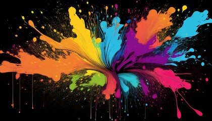 colorful paint splashes isolated on black background ready for dtf print  illustration paint color colorful abstract splash background ink design art water color decoration